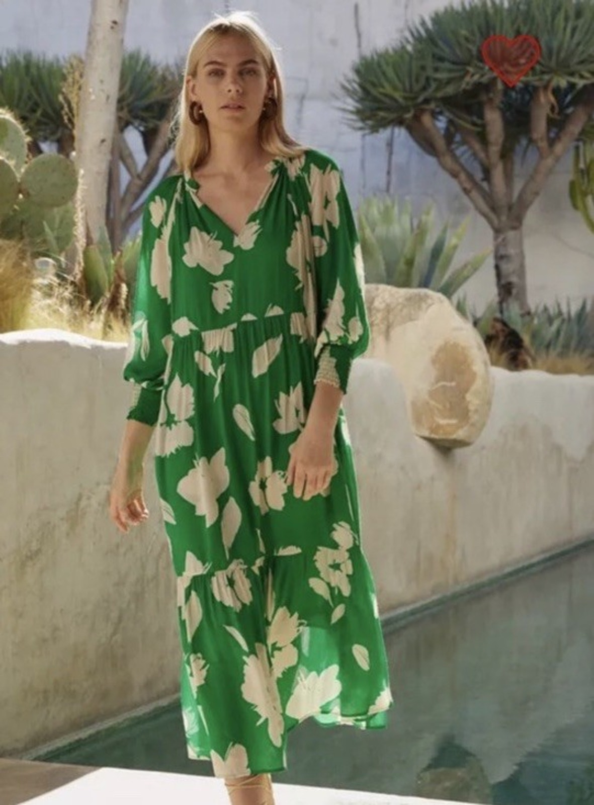 Velvet By Graham & Spencer Luella Green Floral Midi/Maxi Dress Sz Medium Boho